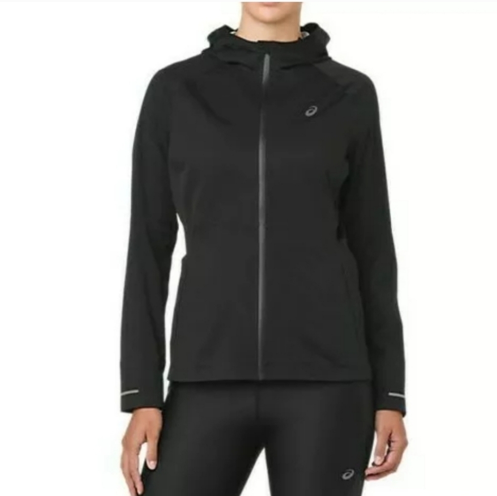Asics Accelerate Jacket Size Small Black With Reflective Lines And Logo NWT